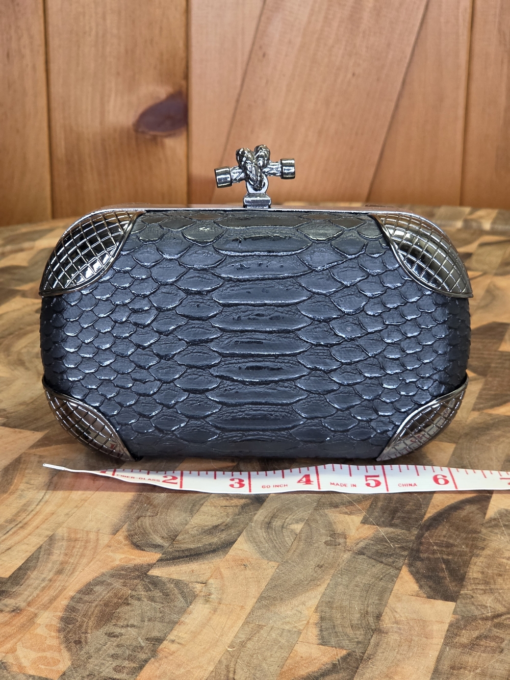 Metallic Black Python-Texture Evening Clutch - Picture 2 of 6